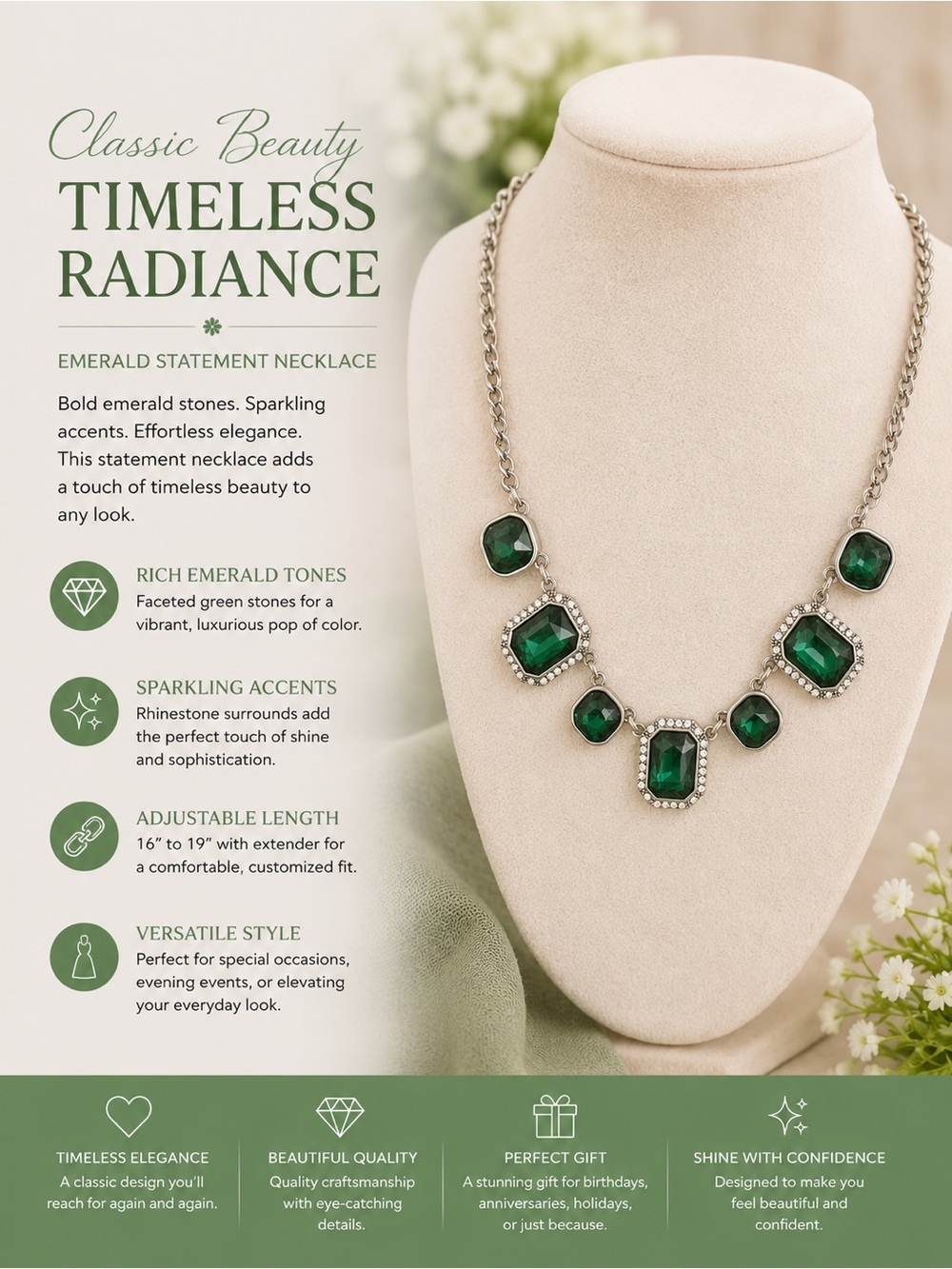 paparazzi Emerald Faceted Statement Necklace with Rhinestone Accents